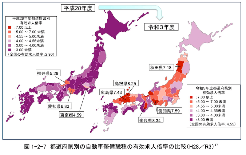 自動車整備士の有効求人倍率全国版